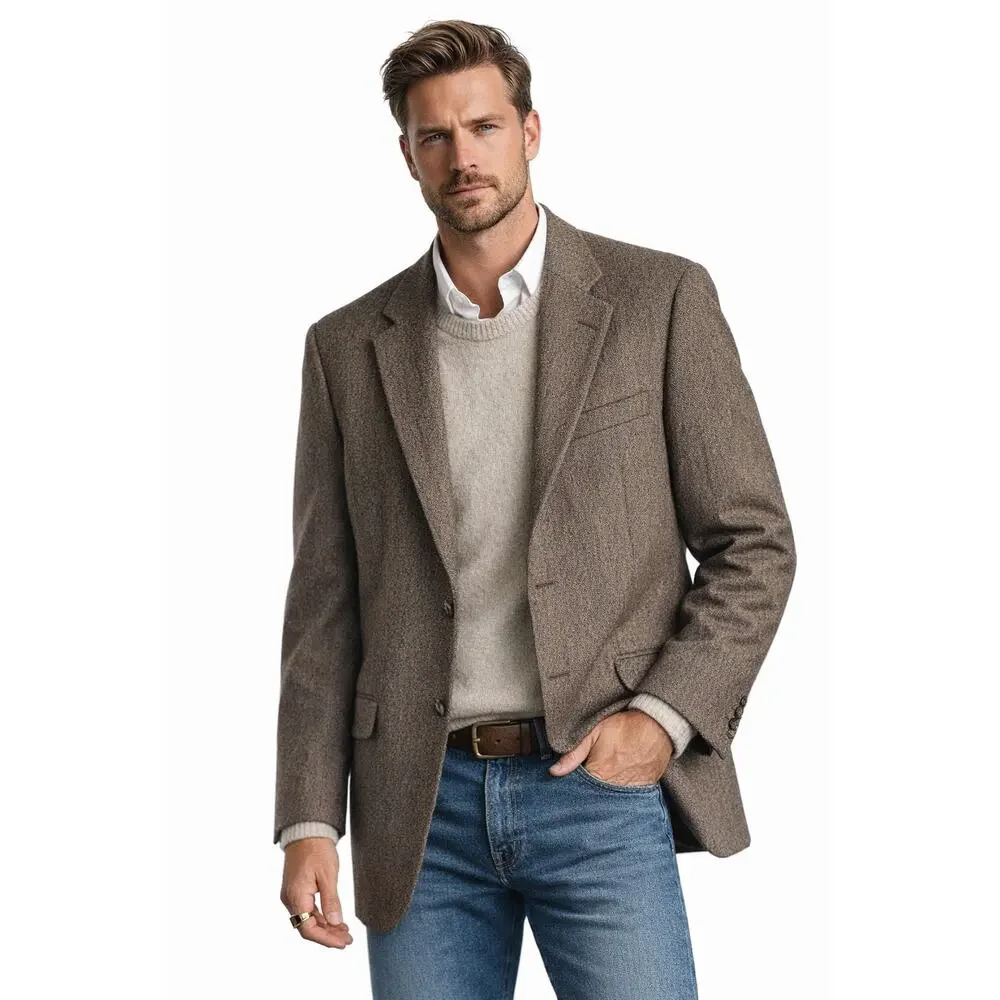 Vintage Etienne Aigner 100% Lambswool Herringbone Sport Coat Blazer 44L